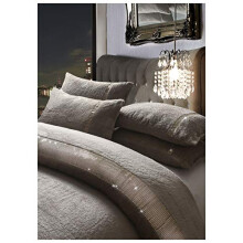 Goldstar Teddy Fleece Diamante Lace Duvet Quilt Cover Cosy Kasia Bedding Set With Pillow Case, Single, Beige