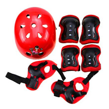 7 Piece Red For Ages 6-12 Years Protective Helmet Set With Knee Elbow Wrist Guards Low Impact Universal Boy Girl Skating Bicycle Trike Bike Bicycle