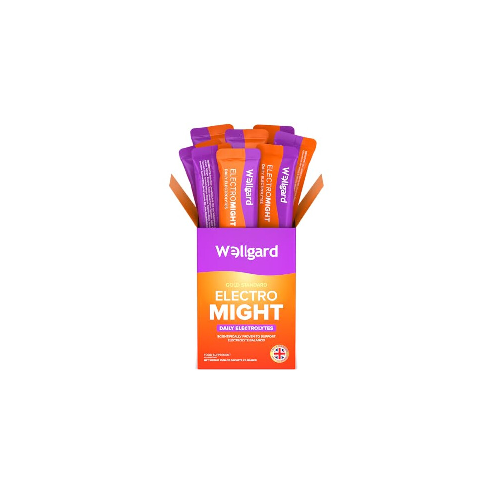 Wellgard Electromight - Electrolytes Sachets, Zero Sugar Rehydration Sachets With Magnesium, Iron & Vitamin C, Electrolyte Powder Sachets, 20 Sachets