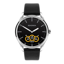 Sekonda Hybrid Mens 45mm Smartwatch Watch With Silver Case And Leather Strap With Black/AMOLED Dial