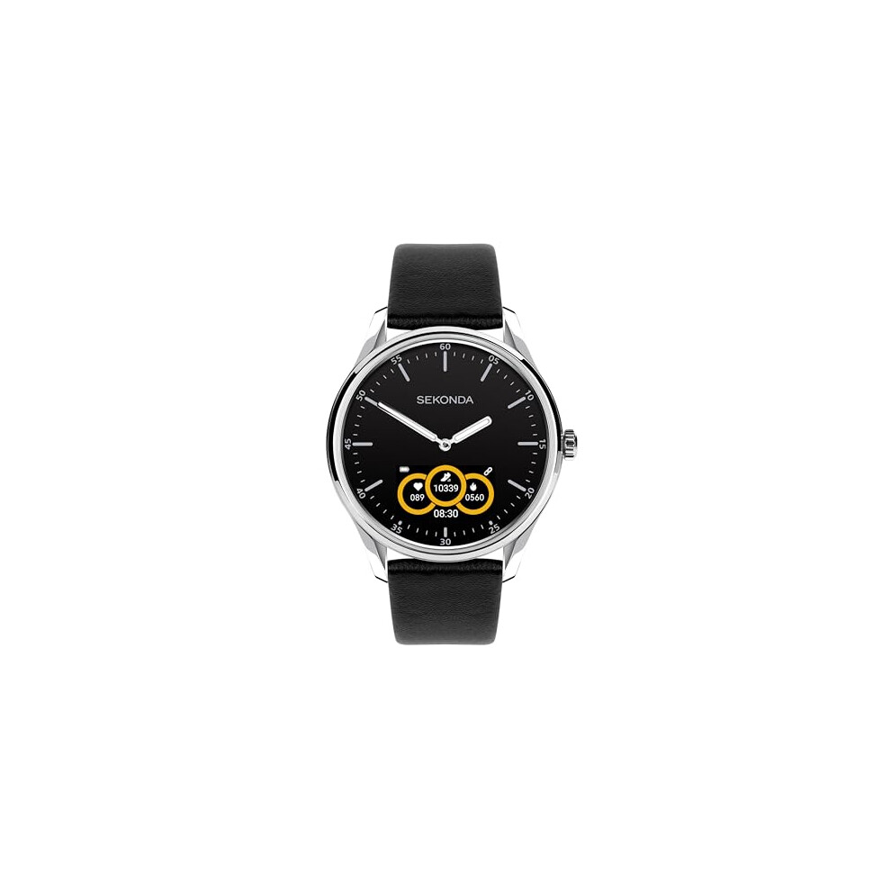 Sekonda Hybrid Mens 45Mm Smartwatch Watch With Silver Case And Leather Strap With Black/Amoled Dial