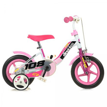 Girl Kid's Bike Dino Bikes 10 Inch with Training Wheels White Pink