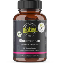 Biotiva Glucomannan high dose Organic - 150 Capsules - Konjac-Root - Low in Calories, for Dieting - Without additives - 100% Vegan