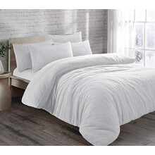 LIZZIE JACOBS Teddy Fleece Luxurious Duvet Cover Sets Super Soft Warm Cosy Sherpa Fleece WInter Quilt Cover Sets Reversible Bedding (White, King)