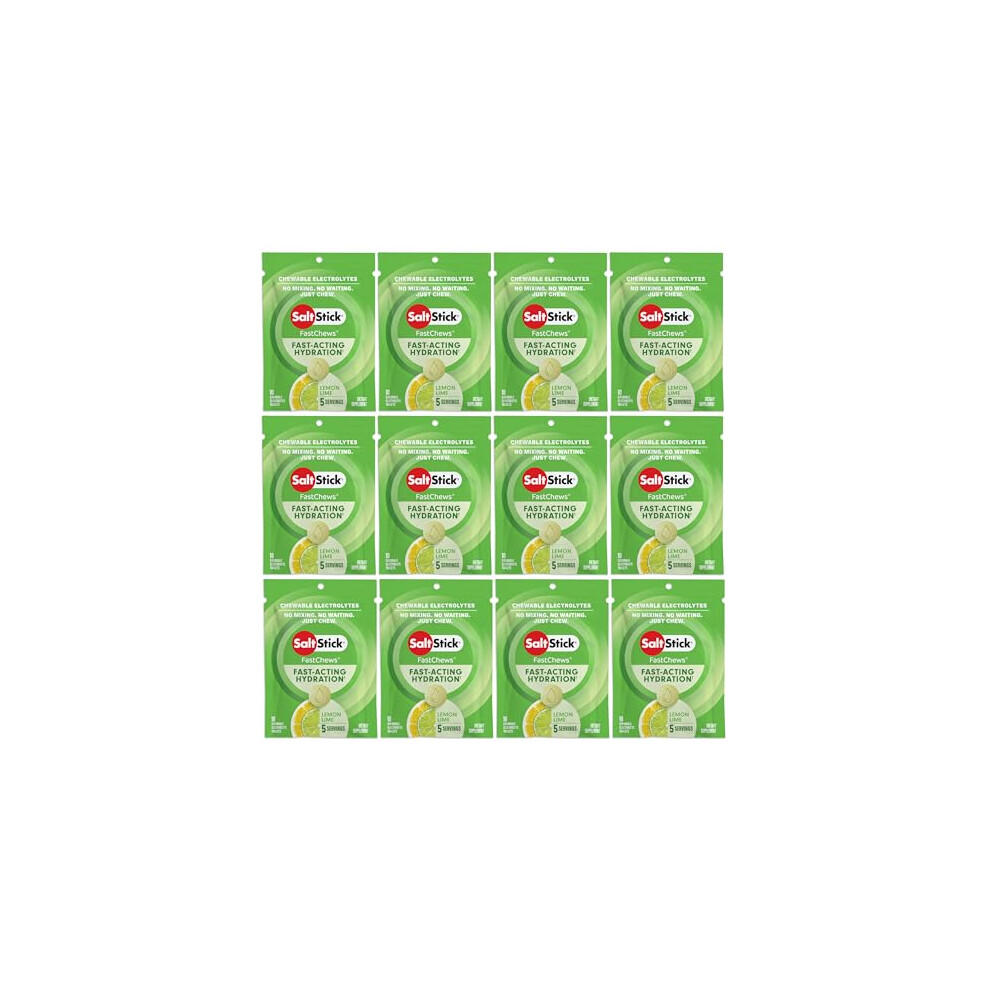 Saltstick Electrolyte Fastchews Chewable Tablets, Lemon Lime, 120 Count, 12 Packets Of 10 Tablets Each
