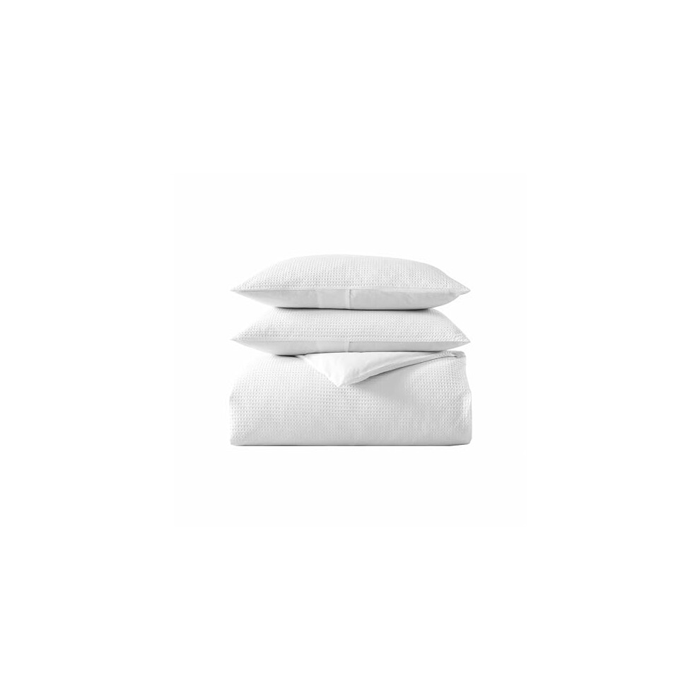 Vera Wang - King Duvet Cover Set, Luxury Cotton Bedding With Button Closure, Includes Matching Shams (Waffle Pique White, King)