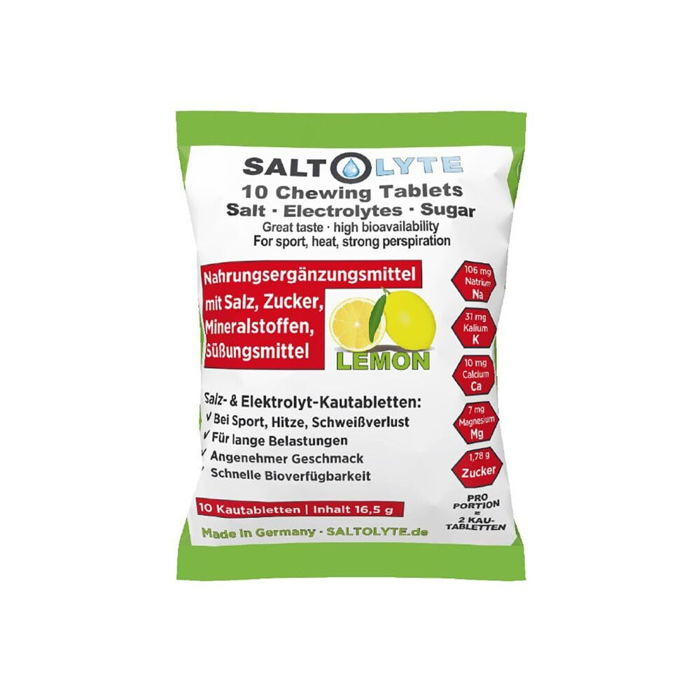 Saltolyte 10 Chewing Tablets Lemon In Sachet, Salt And Electrolyte Chewable Tablets With Sodium, Magnesium, Potassium, Calcium - Lemon Flavour