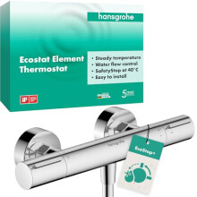 hansgrohe Ecostat Element - Shower Thermostat Exposed with EcoStop+, Thermostatic Shower Mixer with Safety Stop at 40 C, Thermostat for Showers,