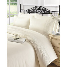 Single Size Charlotte Lace Cream Duvet Cover Set Bed Bedding Set with Matching Pillowcases - Single