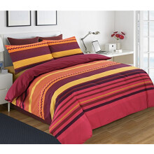 Striped Red and Yellow Duvet Cover and Pillowcase Bedding Set Bed Linen Set (Single)