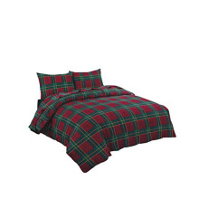 NZ Tartan Check Luxurious Flannel 100% Natural Brushed Cotton Thermal Duvet Cover Sets Reversible Bedding Sets (Red, Double)