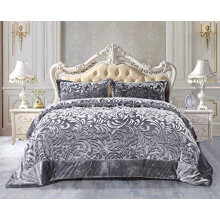 3 Pcs Quilted Bedspread Teddy Embossed Fleece Velvet Bed Throw with Pillow Shams Bedding Set (Grey, King)