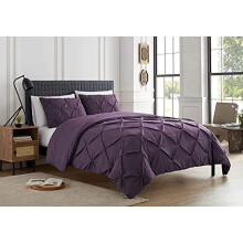 MKHomeTextile Pintuck Duvet Cover with Pillow Cases 100% Cotton Quilt Covers Bedding Bed Set Single Double King Super King Size (Plum, Single)