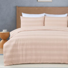 MHG Living Waffle Striped Duvet Cover Set, Dusky Pink Super King 260x220cm – Cotton-Rich Polycotton Bedding – Soft, Breathable & Durable –