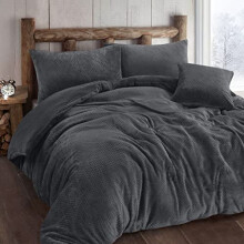 AMBERLINNEN LTD Waffle Teddy Bear Fleece Duvet Cover Set Soft Cosy Bedding Set (Single: 137 x 200 cm, Charcoal)