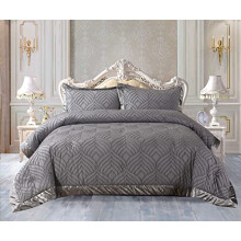 PRIME LINENS 3 Piece Chelsea Quilted Bedspread Tufted Velvet Pattern Comforter Bedding Set Bed Throw with Pillow Case (Double, Grey)