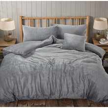 NEW Soft Warm & Cosy Teddy Bear Faux Fur Thermal Fleece WAVE Duvet Quilt Cover Pillowcases Bedding Set (Silver Grey, Double)