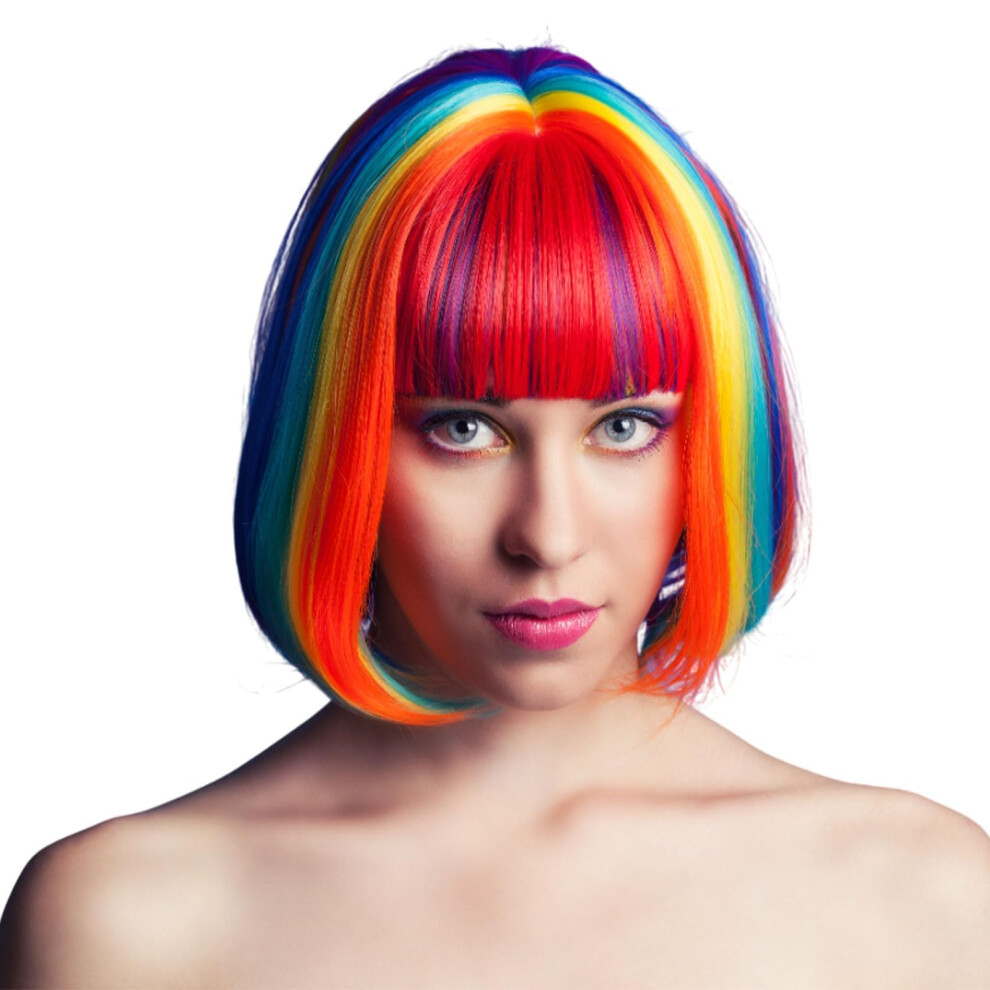 Tuonyis Rainbow Short Bob Wig, 26Cm, Synthetic Straight Hair, Fancy Dress Wig, Heat Resistant