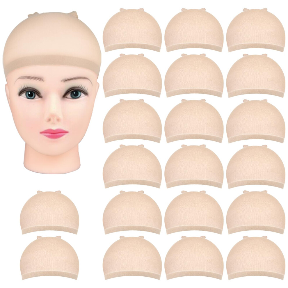 Morgles Wig Cap, 20Pcs Stretchy Nylon Wig Caps For Women Men, Beige