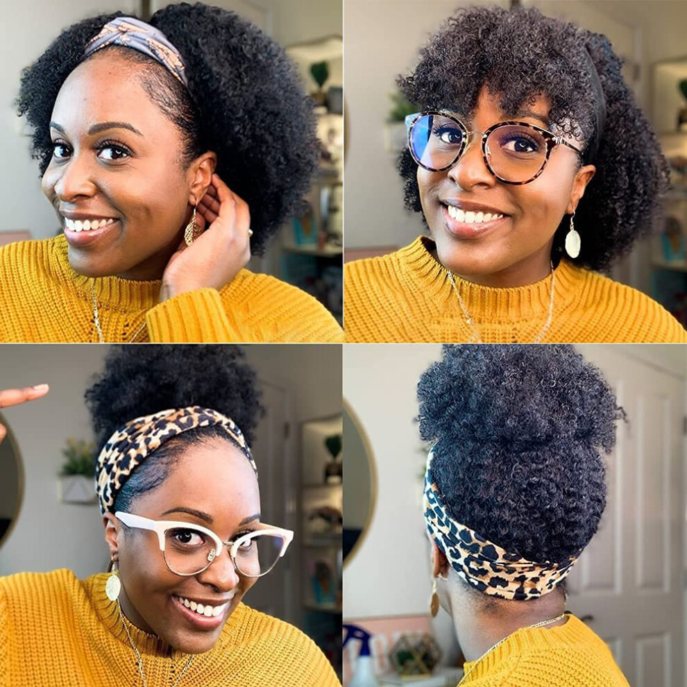 Romface Headband Wigs Human Hair For Women 180% Density Curly Wigs Human Hair Wigs Afro Kinky Curly 100% Glueless Wig None Lace Afro Hair Wigs 12 Inch