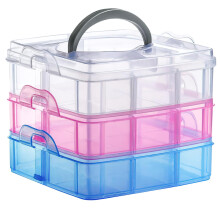 3-Tier Craft Storage Box, Adjustable Storage Box with 18 Compartments, Plastic Detachable Space Box, Transparent Divider Organizer with Handle