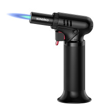 Sondiko Kitchen Blow Torch with Fuel Gauge S907, Refillable Soldering Torch Lighter with Safety Lock and Adjustable Flame for Desserts, Creme Brulee