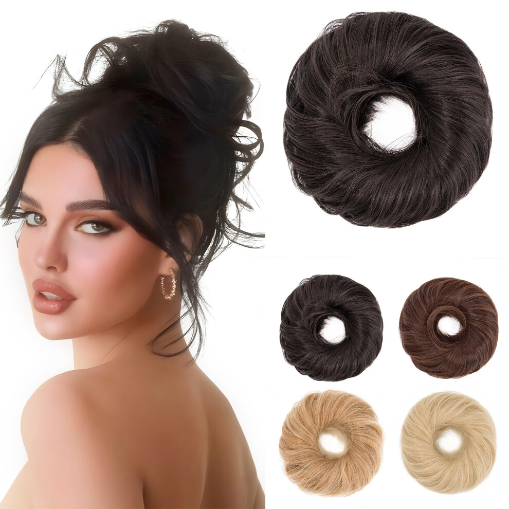 Benehair Messy Bun Hair Scrunchies Curly Hair Buns Hairpiece Synthetic Ponytail Bun Extensions Natural Dark Brown Hair Pieces For Women
