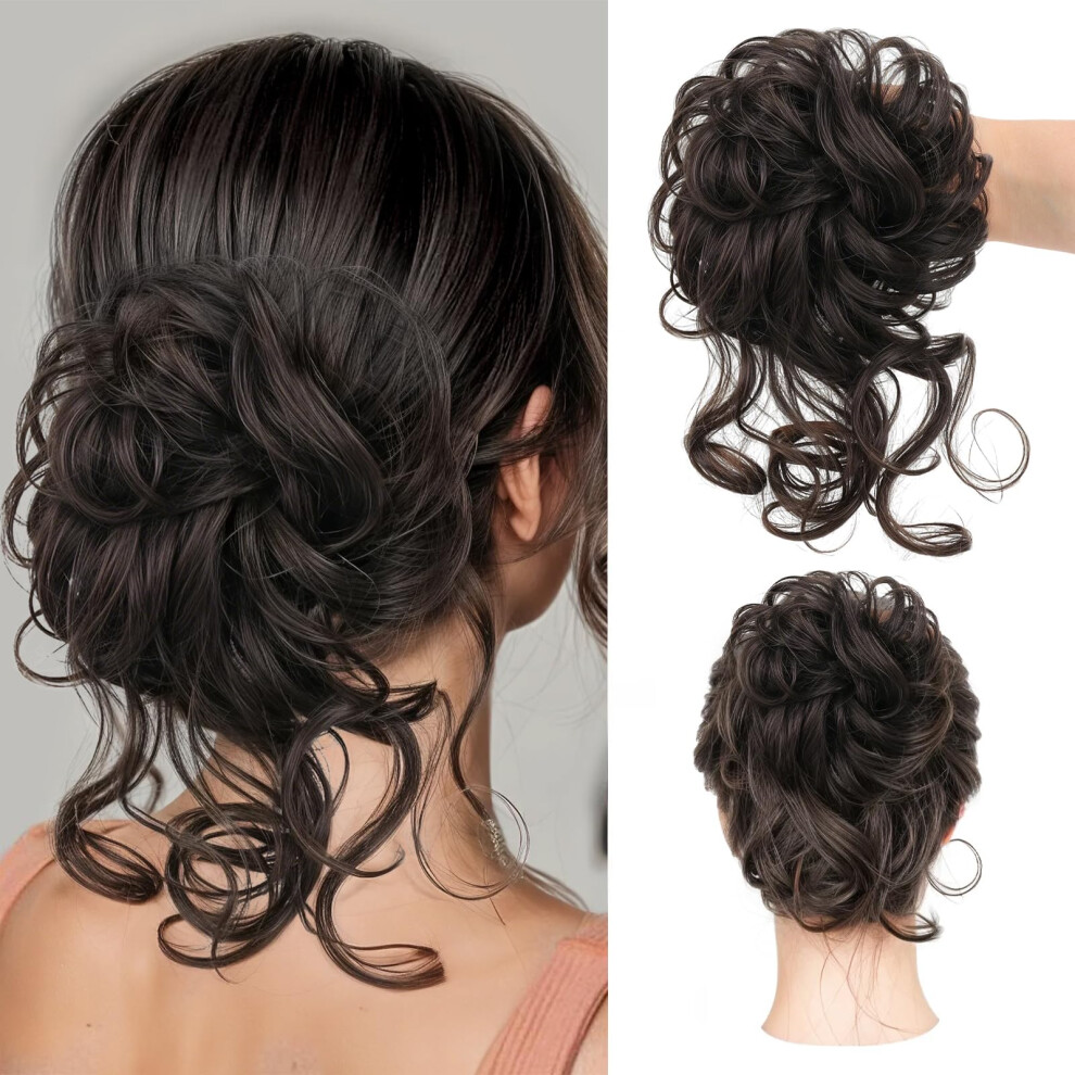 Mtuihfo Messy Bun Hair Piece, Curly Wavy Hair Buns Hair Piece - Tousled Updo Fake Hair Bun