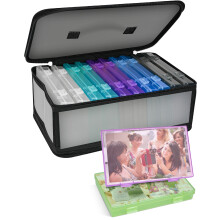 Gbivbe 4" x 6" Photo Storage Boxes Photo Case with Handle, 10 Inner Plastic Photo Keeper, Scrapbook Organiser Container Box for Craft, Seed