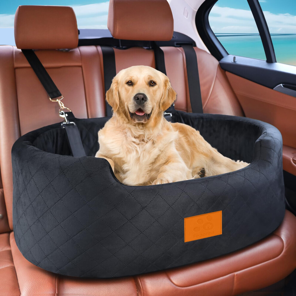Feporen Dog Car Seat For Large/Medium Dogs Under 55 Lbs, Travel Bed With Thick Washable Booster Pet Car Seat With Non-Slip Base, Fits Suv & Car Back Seat