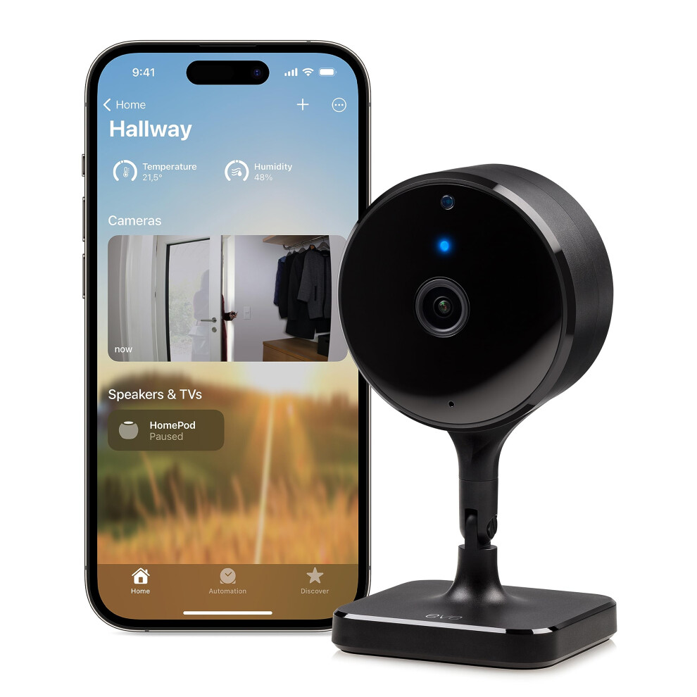 Eve Cam (Apple Home) - Smart Indoor Camera, 1080P Resolution, Wi-Fi, 100 Percent Privacy, Homekit Secure Video, Iphone Notifications 5051227275950
