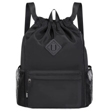 WANDF Drawstring Backpack Sports Gym Bag with Shoes Compartment, Water-Resistant String Backpack Cinch for Women Men (Black,Large)