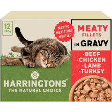 Harringtons Complete Wet Pouch Grain Free Hypoallergenic Adult Cat Food Meaty in Gravy Pack 72x85g - Beef, Chicken, Lamb & Turkey