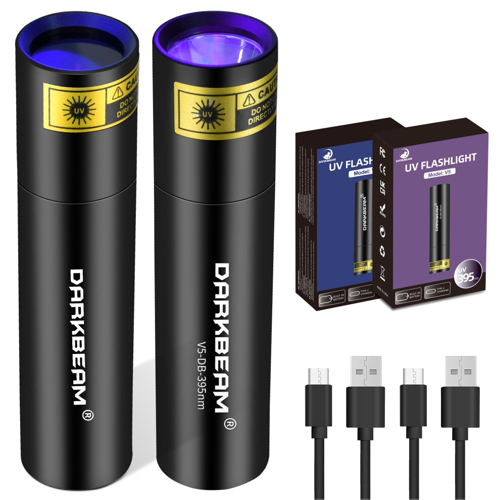Darkbeam Uv Torch 365Nm Black Light And 395Nm Blacklight, Usb Rechargeable Led Ultraviolet Flashlight, Mini Portable Detector For Pet Urine 5051227283290