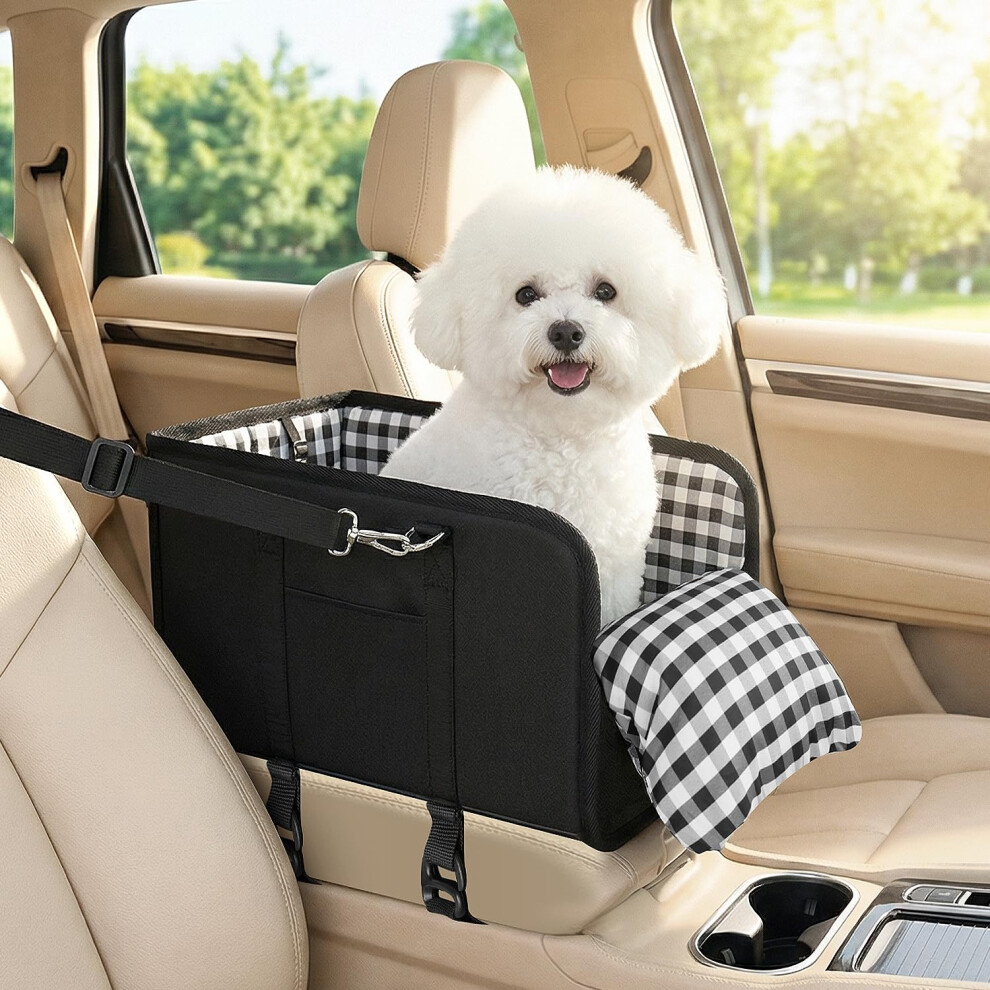 Slowton Console Dog Car Seat, Pet Booster Seat For Car With Safety Belt And Soft Cushions