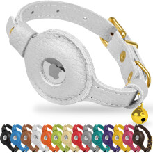 OOPSDOGGY Cat Collar with Bell for AirTag - Non Breakaway Leather Kitten Collar with Apple Air Tag Holder - Lightweight Integrated GPS Pet Collars fo