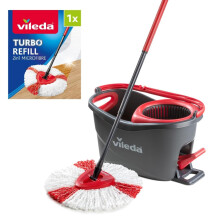 Vileda Turbo 2in1 Spin Mop & Bucket Set with Foot Pedal | Telescopic Handle (Up to 123cm) & 2in1 Microfibre Mop Head with Extra 2-in-1 Refill