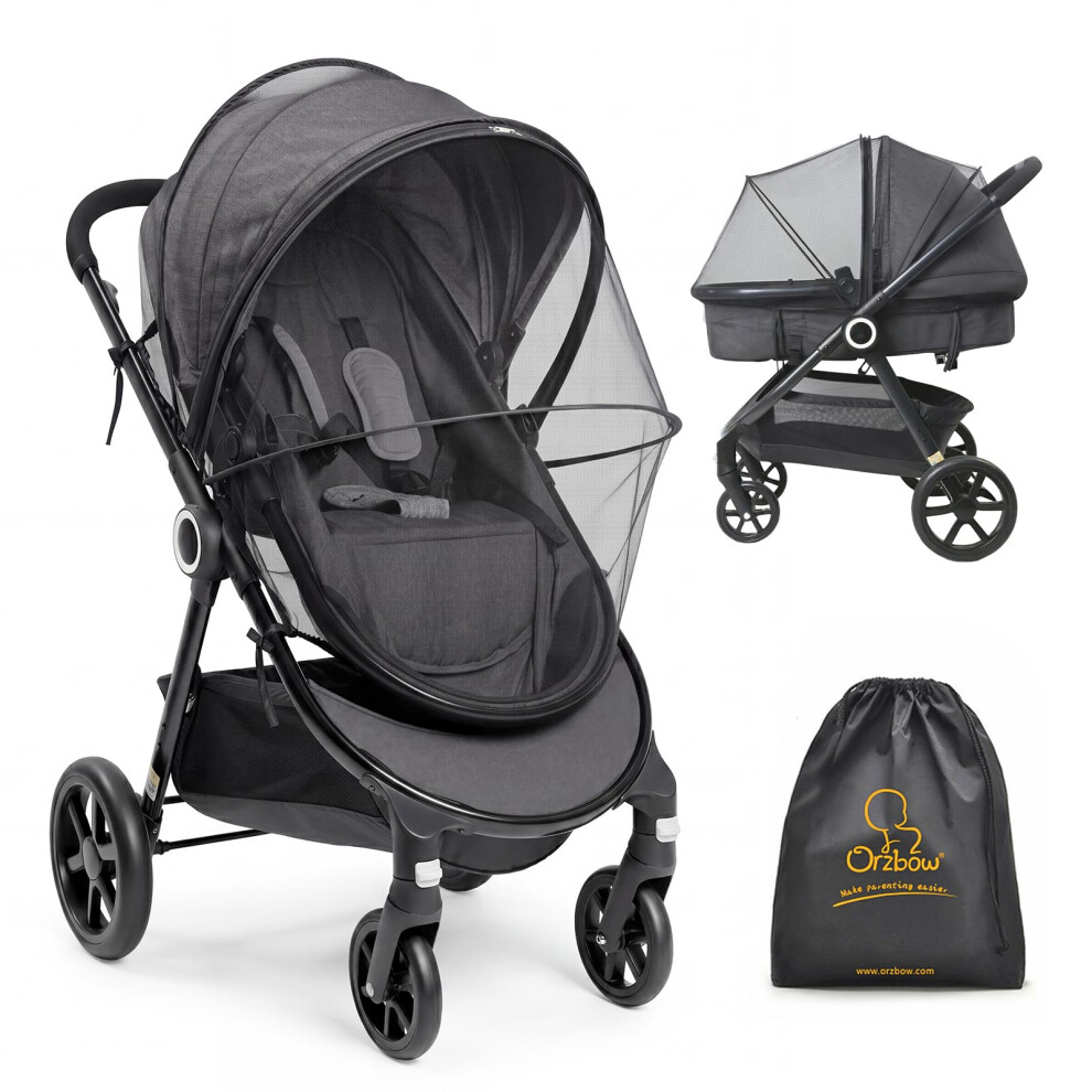 Orzbow Mosquito Net For Pram, Universal Pram Net Cover W/Zippers, Sturdy Pram Mosquito Fly Net, For Car Seat & Buggy, Easy Access, Bag Included