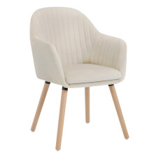 WOLTU Dining Chair, Bedroom Chair, Upholstered, with Arms, Backrest, Solid Wood Legs, Tub Armchair, Cream