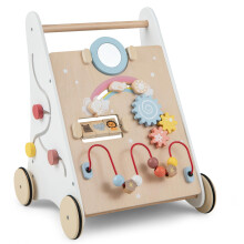 GYMAX Wooden Baby Walker, 7-in-1 Toddler First Step Activity Interactive Push Along Toy with Handle & Smooth Rubber Wheels, Sit-to-Stand Learning Wal