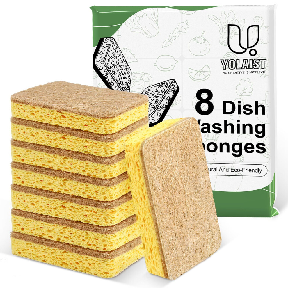 8 Pack Eco Sponge Washing Up Compostable Kitchen Dish Sponge Biodegradable Washing Up Scrubber Sponges For Dishes With Heavy Duty Scouring Pad 5051227291332