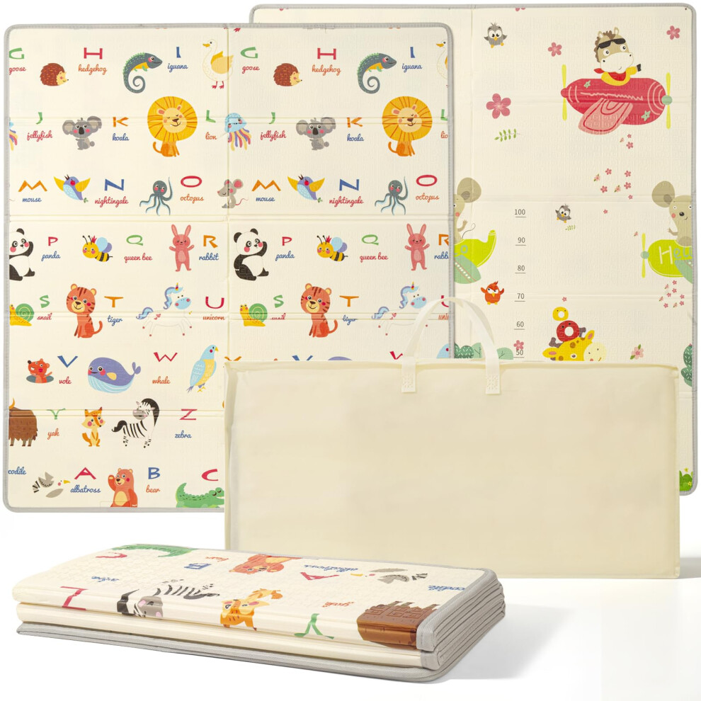 Hibtn Baby Play Mat, Foldable Baby Playmat Reversible Waterproof Large Foam Soft Crawling Floor Playmat Non Toxic Portable Floor Mat| Ideal For Bedroom