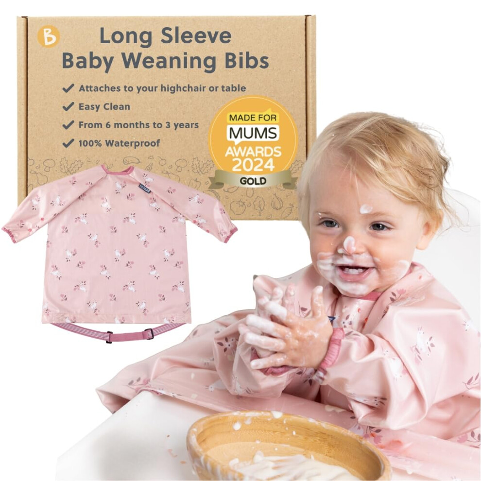 Bibado - Long Sleeve Baby Bibs - Babies & Toddlers 6-36 Months - Coverall Baby Weaning Bib - Easy Wipe Clean & Soft Fabric