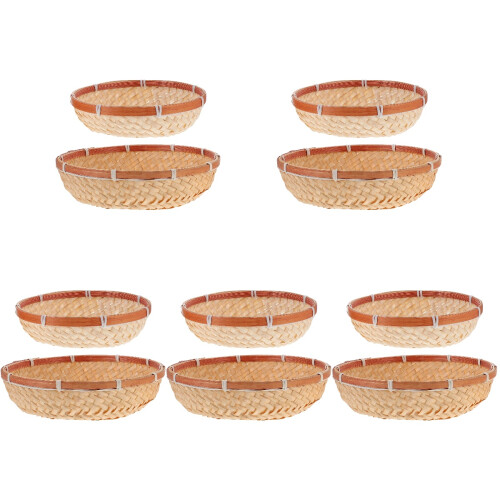 10Pièces Corbeille Rustique En Bambou Pour Stockage Khaki