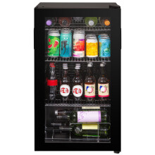 Kuhla Mini Fridge 93 Litre Undercounter Freestanding Beverage/Drinks Wine Fridge for Beer in Black, LED Light, Drinks & Snacks Glass Door, 3 Adjustab