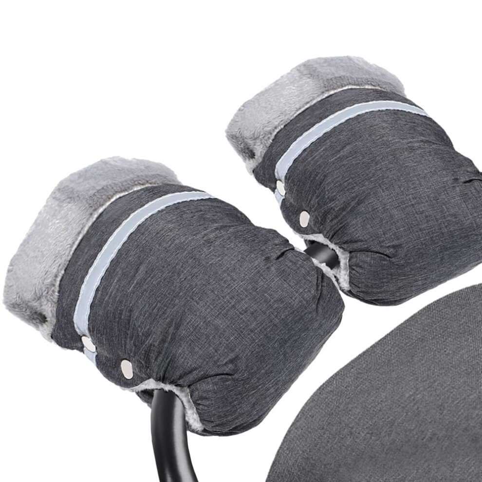 Mivitoom Pram Stroller Hand Muffs, Waterproof Hand Gloves Winter Windproof Thickening Anti-Freeze Pram Hand Muff For Parents, Grey