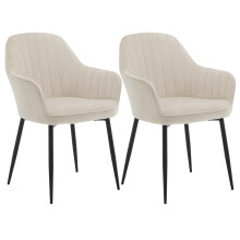 Klihome Dining Chair Set of 2, Wide Padded Velvet Chair with Back, Metal Legs, for Dining Room, Bedroom, Living Room, Dressing Table, Cream