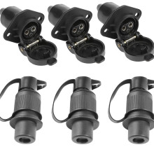 ETUKER 3pin Trailer Plug Socket with Flat Terminals, 3x Plug and 3x Socket for Trailer, Van