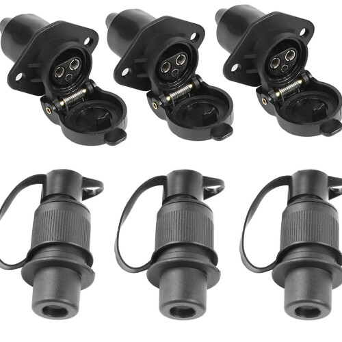 ETUKER 3pin Trailer Plug Socket with Flat Terminals, 3x Plug and 3x Socket for Trailer, Van