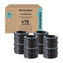 Tommee Tippee Twist & Click Nappy Bin Refill Cassettes Pack of 16 | 10.5m each, Fits All Twist & Click Nappy Bins, Multilayer Antibacterial Film